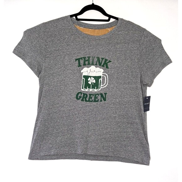 Lucky Brand Womens Size XL Gray Think Green Beer Short Sleeve T-Shirt - Picture 1 of 6